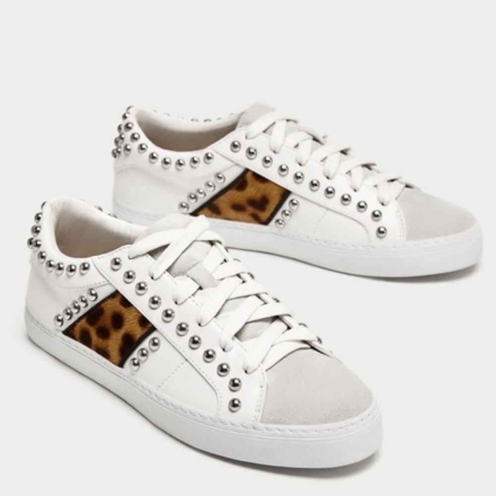 Zara Studded Sneakers with Leopard Print - Picture 1 of 13